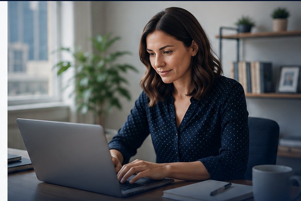 Adult creating an account on a laptop